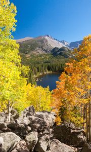Preview wallpaper landscape, mountains, lake, trees, autumn