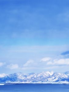 Preview wallpaper landscape, mountains, lake, snow, sky, blue