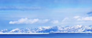 Preview wallpaper landscape, mountains, lake, snow, sky, blue