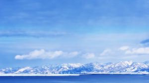 Preview wallpaper landscape, mountains, lake, snow, sky, blue