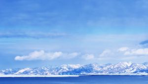 Preview wallpaper landscape, mountains, lake, snow, sky, blue