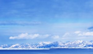 Preview wallpaper landscape, mountains, lake, snow, sky, blue