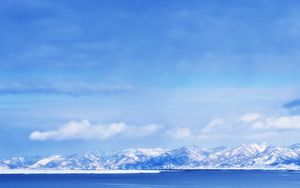 Preview wallpaper landscape, mountains, lake, snow, sky, blue