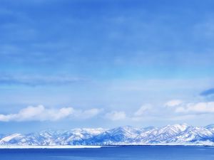 Preview wallpaper landscape, mountains, lake, snow, sky, blue