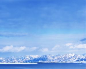 Preview wallpaper landscape, mountains, lake, snow, sky, blue