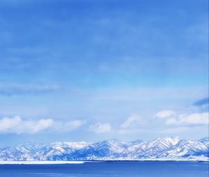 Preview wallpaper landscape, mountains, lake, snow, sky, blue