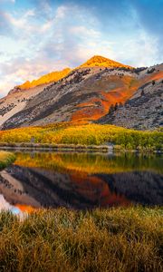 Preview wallpaper landscape, mountains, lake, forest, autumn, sky, clouds, nature