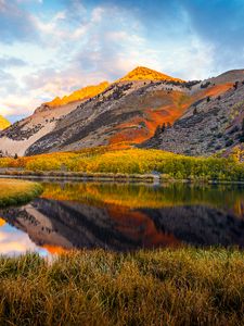 Preview wallpaper landscape, mountains, lake, forest, autumn, sky, clouds, nature