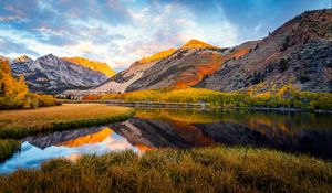 Preview wallpaper landscape, mountains, lake, forest, autumn, sky, clouds, nature