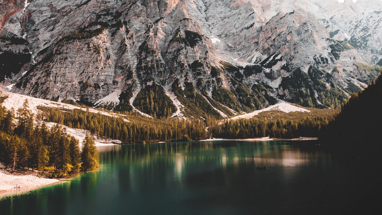 Wallpaper landscape, mountains, lake, peaks, trees