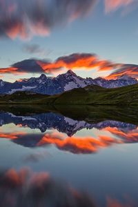 Preview wallpaper landscape, mountains, reflection, lake, nature, clouds