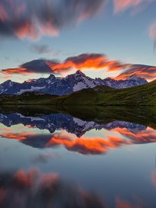 Preview wallpaper landscape, mountains, reflection, lake, nature, clouds