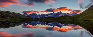 Preview wallpaper landscape, mountains, reflection, lake, nature, clouds
