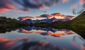 Preview wallpaper landscape, mountains, reflection, lake, nature, clouds