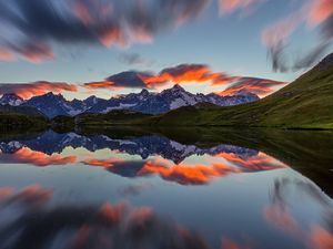 Preview wallpaper landscape, mountains, reflection, lake, nature, clouds