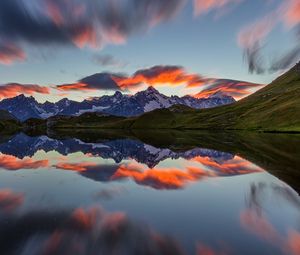 Preview wallpaper landscape, mountains, reflection, lake, nature, clouds