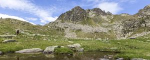 Preview wallpaper landscape, mountains, relief, lake, water, stones