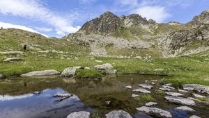 Preview wallpaper landscape, mountains, relief, lake, water, stones