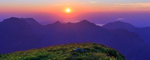 Preview wallpaper landscape, mountains, rocks, river, sunrise, nature