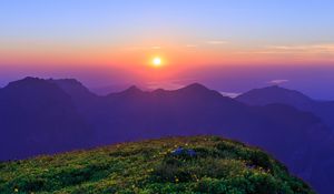 Preview wallpaper landscape, mountains, rocks, river, sunrise, nature