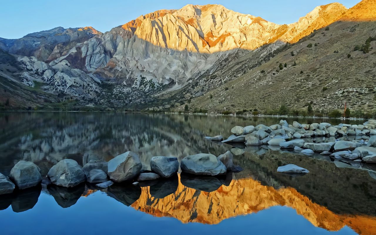 Download Wallpaper X Landscape Mountains Rocks Reflection Lake Nature Widescreen