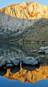 Preview wallpaper landscape, mountains, rocks, reflection, lake, nature