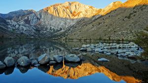 Preview wallpaper landscape, mountains, rocks, reflection, lake, nature