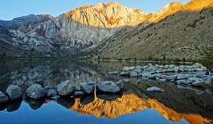 Preview wallpaper landscape, mountains, rocks, reflection, lake, nature