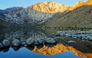 Preview wallpaper landscape, mountains, rocks, reflection, lake, nature