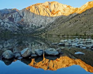 Preview wallpaper landscape, mountains, rocks, reflection, lake, nature