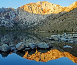 Preview wallpaper landscape, mountains, rocks, reflection, lake, nature