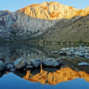 Preview wallpaper landscape, mountains, rocks, reflection, lake, nature