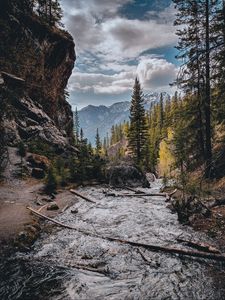 Preview wallpaper landscape, mountains, rocks, river, stream