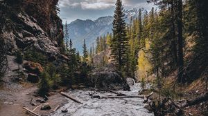 Preview wallpaper landscape, mountains, rocks, river, stream