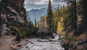 Preview wallpaper landscape, mountains, rocks, river, stream