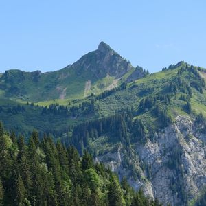 Preview wallpaper landscape, mountains, rocks, trees, sky