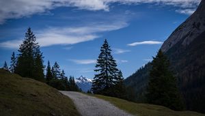 Preview wallpaper landscape, mountains, trees, path