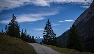 Preview wallpaper landscape, mountains, trees, path