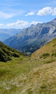 Preview wallpaper landscape, mountains, valley, grass, nature