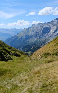 Preview wallpaper landscape, mountains, valley, grass, nature