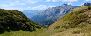 Preview wallpaper landscape, mountains, valley, grass, nature