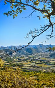 Preview wallpaper landscape, peaks, branch, hills