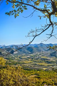 Preview wallpaper landscape, peaks, branch, hills