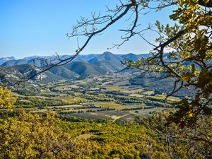 Preview wallpaper landscape, peaks, branch, hills