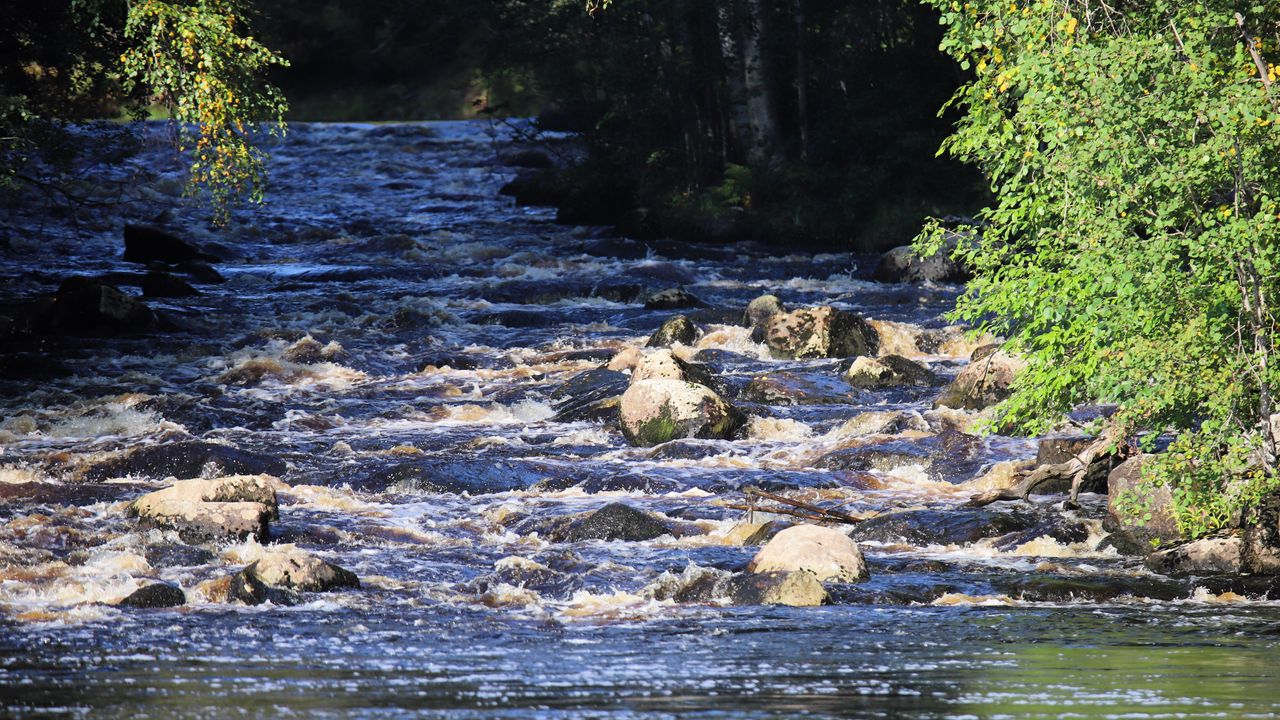 Wallpaper landscape, river, flow, rocks, trees, nature