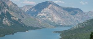 Preview wallpaper landscape, river, forest, mountains, trees, clouds