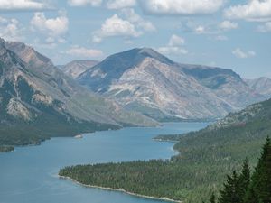 Preview wallpaper landscape, river, forest, mountains, trees, clouds