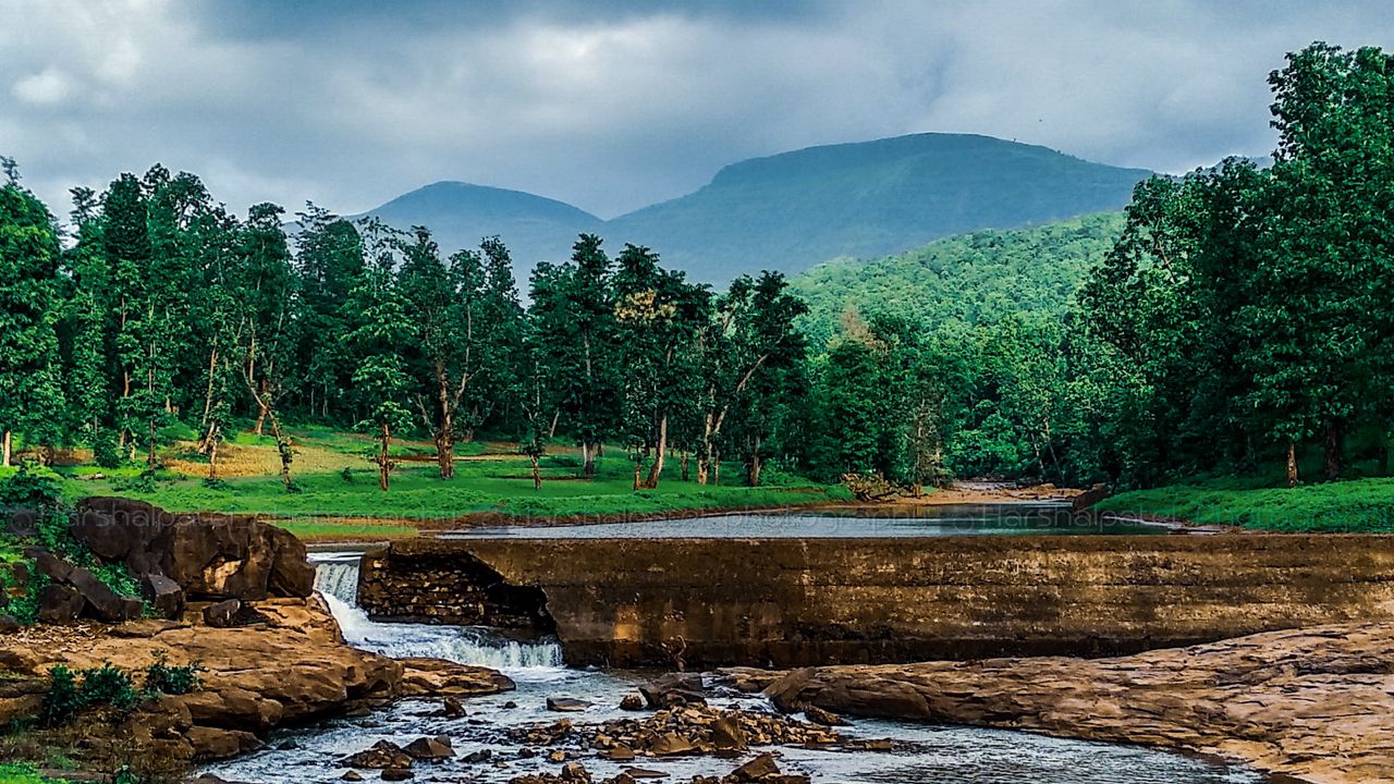 Wallpaper landscape, river, mountains, stones, grass