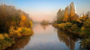 Preview wallpaper landscape, river, trees, reflections, nature, autumn
