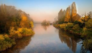 Preview wallpaper landscape, river, trees, reflections, nature, autumn